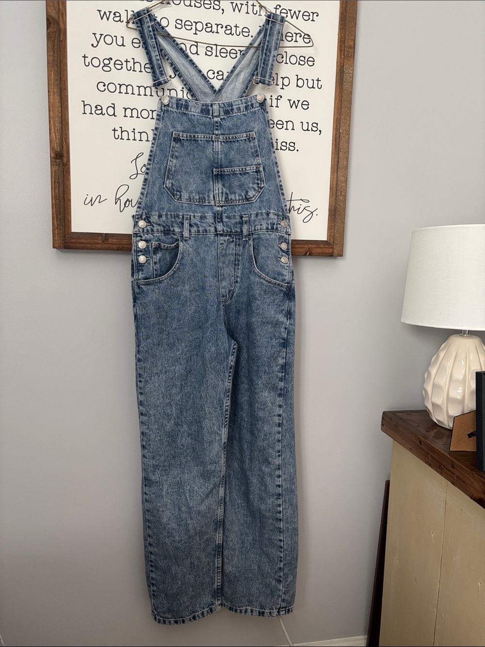 We The Free Acid Wash Blue Denim Overalls